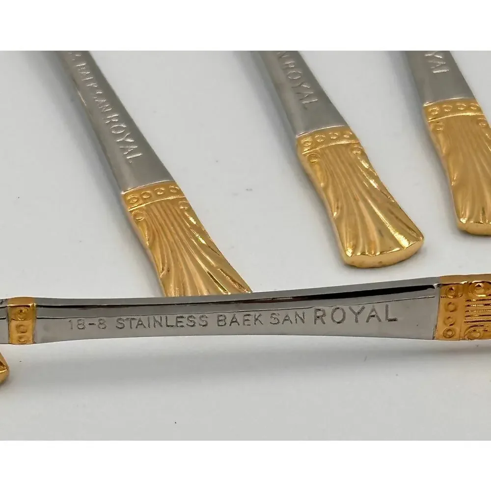 Baek San Royal Seafood Dessert Appetizer Stainless Steel Gold Trim Forks 6pc Set